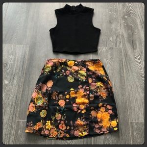 Asian Inspired Satin Floral Skirt